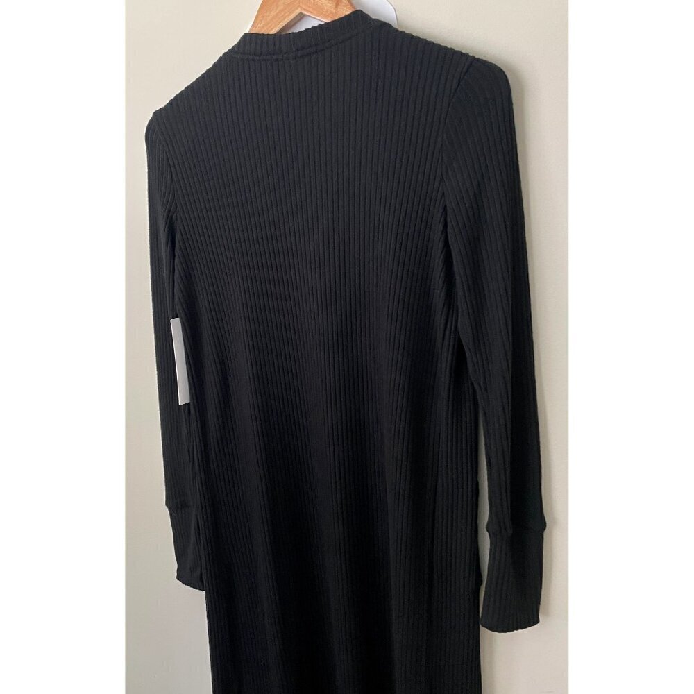 NWT YOGALICIOUS Duster Cardigan Size XS Black Long Ribbed Side Slit - Picture 9 of 12